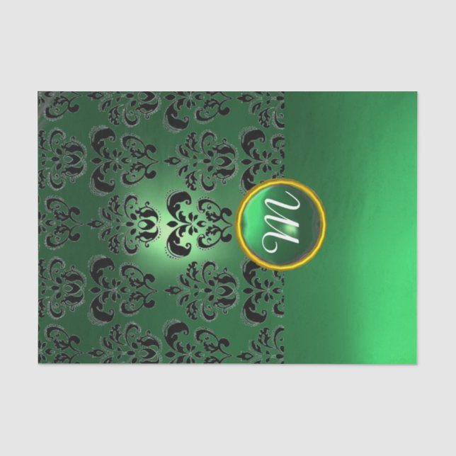 Papier Mousseline JADE NOIR GEMME DE DAMAS MONOGRAMME Floral (Recto)