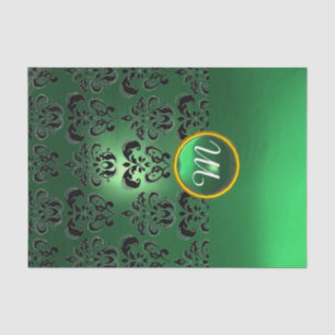Papier Mousseline JADE NOIR VERT DAMAS GEMME MONOGRAMME Floral