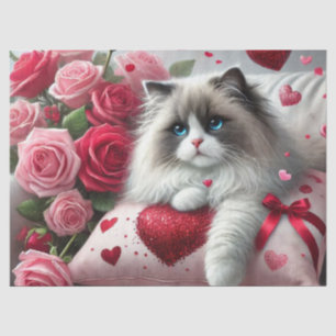 Papier Mousseline J'adore les roses et les chats ragdoll