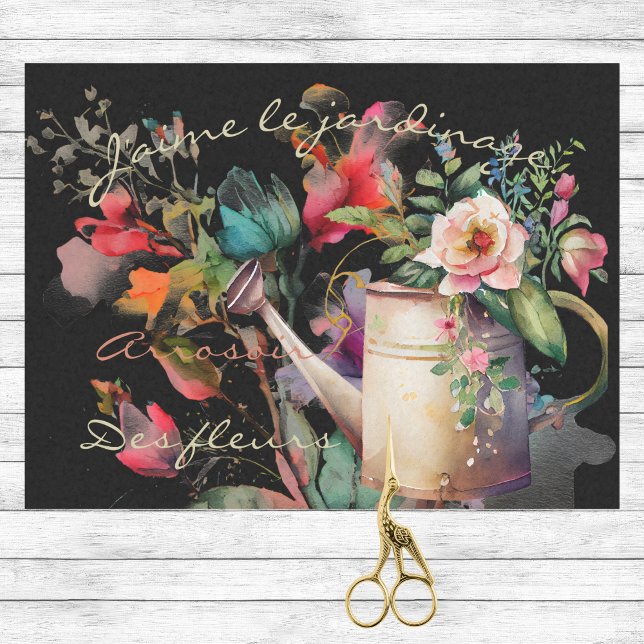 Papier Mousseline J'aime Le Jardinage French Floral and Watering Can (Créateur téléchargé)
