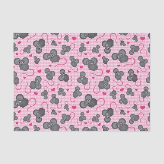 Papier Mousseline J'aime mon motif de souris dans le rose (Recto)