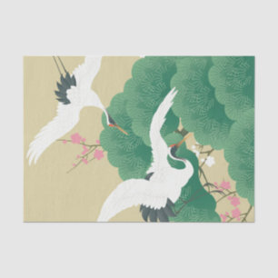 Papier Mousseline Japanese Crane and Pine Tree