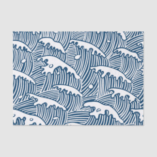 Papier Mousseline JAPANESE WAVE PATTERN IN BLUE Tissue Paper