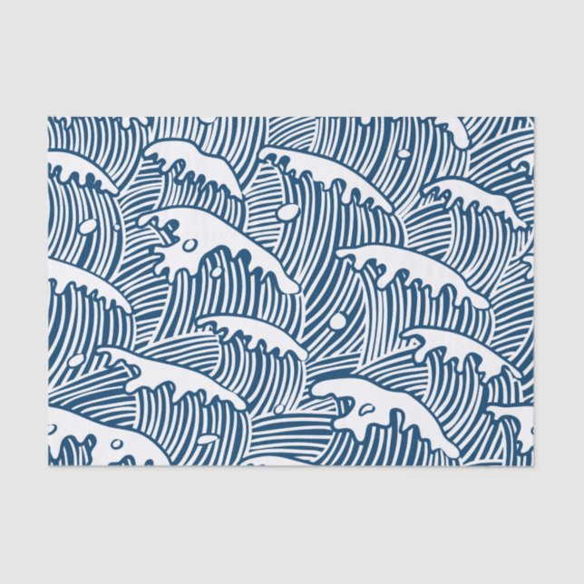 Papier Mousseline JAPANESE  WAVE PATTERN IN BLUE Tissue Paper (Recto)