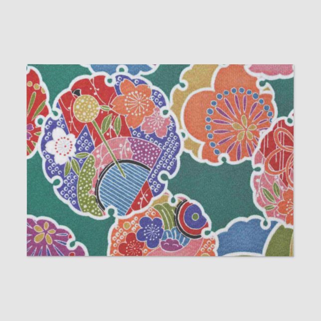 Papier Mousseline Japonais KIMONO Textile, Floret Motif (Recto)