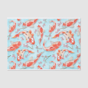 Papier Mousseline Japonais Koi Fish & Cherry Blossom Branch Motif