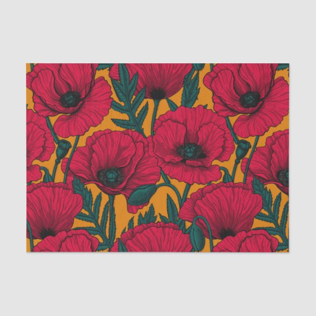 Papier Mousseline Jardin aux coquelicots rouges (Recto)
