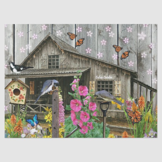 Papier Mousseline Jardin aux fleurs Cabines (Recto)