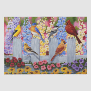 Papier Mousseline Jardin aux fleurs d'oiseaux colorés