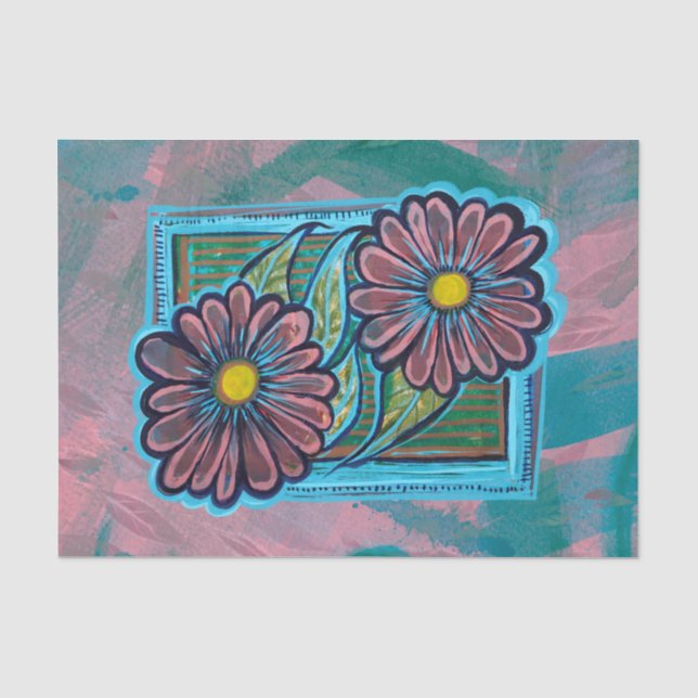 Papier Mousseline Jardin bleu et rose (Recto)