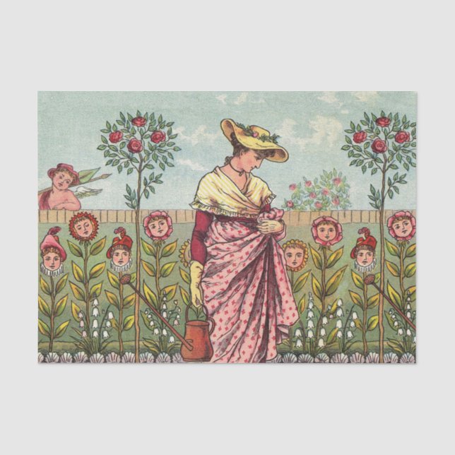 Papier Mousseline Jardin Cultivation Flower Woman Art Antique (Recto)