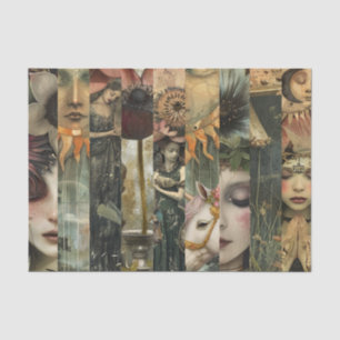 Papier Mousseline Jardin Fantastique Sombre et Lugubre Collage Decou