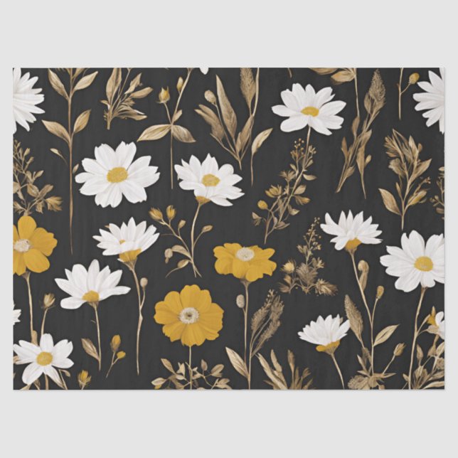 Papier Mousseline Jardin Fleur sauvage Boho Black Gold (Recto)