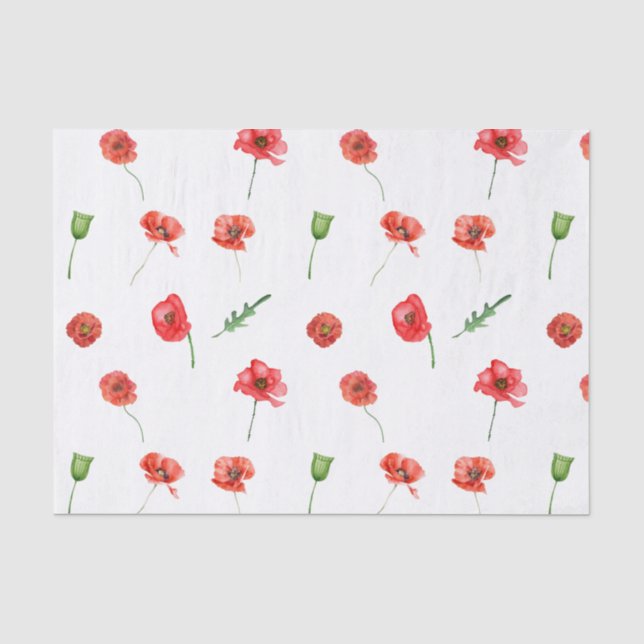 Papier Mousseline Jardin fleuri à l'aquarelle rouge (Recto)