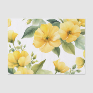 Papier Mousseline Jardin Fleurs Jaunes Aquarelle douce