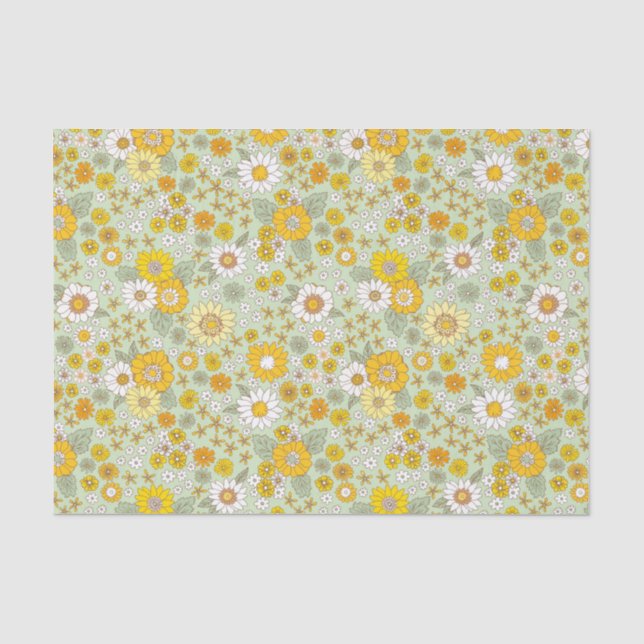 Papier Mousseline Jardin Floral Jaune Motif (Recto)