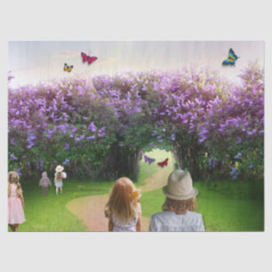 Papier Mousseline jardin magique avec enfants et papillons