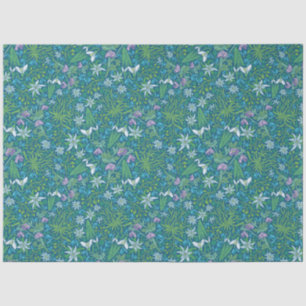 Papier Mousseline Jardin printanier Fête des Mères Bleu Violet Blanc