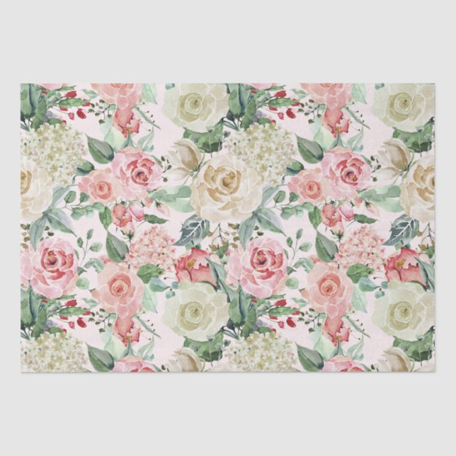 Papier Mousseline Jardin rose et blanc peint (Recto)
