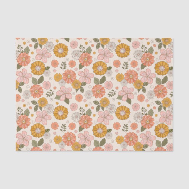 Papier Mousseline Jardin rose et orange Motif (Recto)