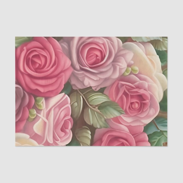 Papier Mousseline Jardin Rose victorien - Fleurs rose pastel (Recto)
