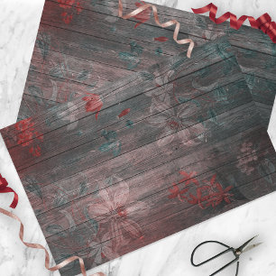 Papier Mousseline Jardin Rouge Blanc Fleurs Sur Bois Rustique