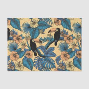 Papier Mousseline Jardin toucan en jaune et bleu
