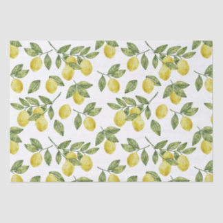 Papier Mousseline Jaune d'été citrons à l'aquarelle avec feuilles ve