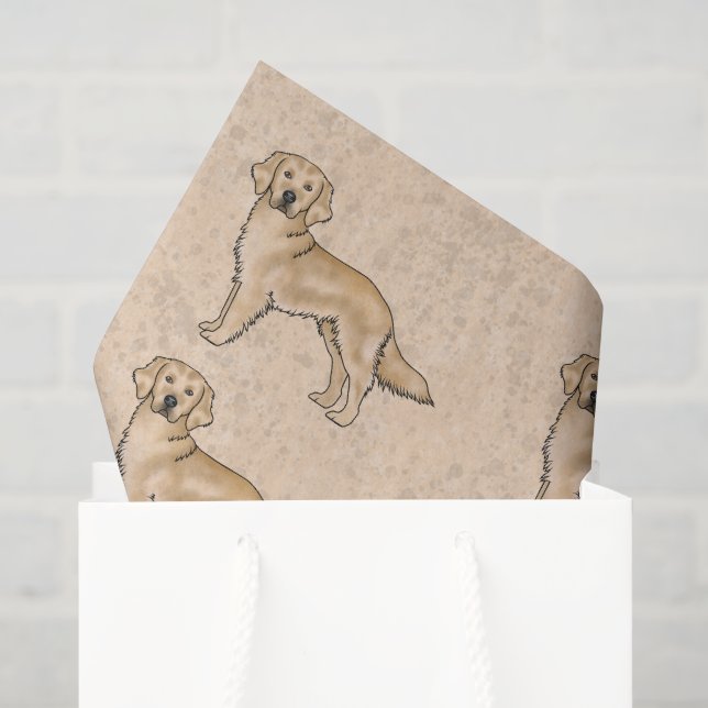 Papier Mousseline Jaune Golden Retriever mignon Motif de dessin anim (Sac cadeau)