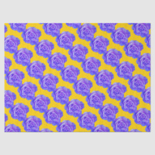 Papier Mousseline Jaune motifs floraux bleu marine Fleurs Roses