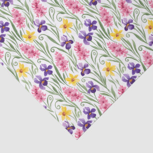Papier Mousseline Jaune Narcisse, Violet Iris, Floral Rose Hyacinthe
