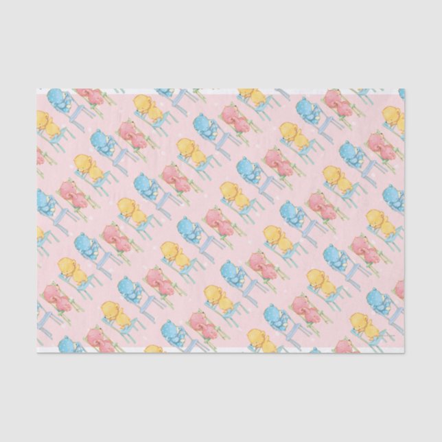 Papier Mousseline Jaune, rose, et bleu concerne des chaises (Recto)