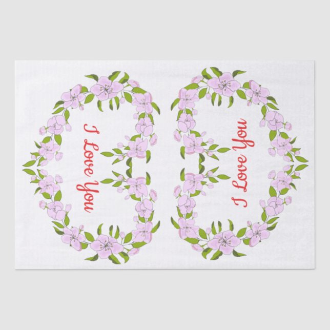 Papier Mousseline Je t'aime Fleurs mignonnes (Recto)