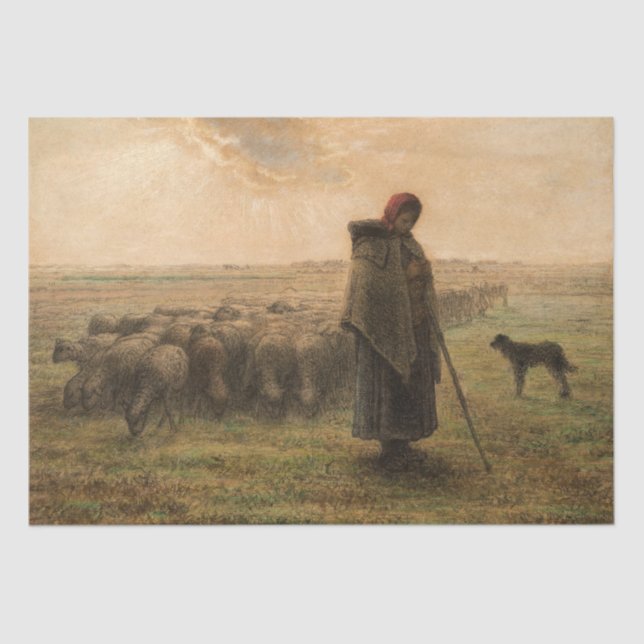Papier Mousseline Jean-Francois Millet - Berger et troupeau 1865 (Recto)