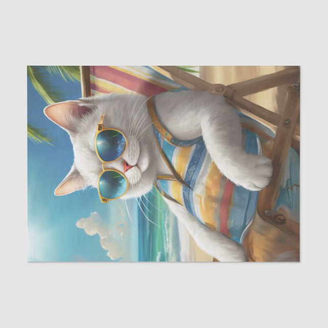 Papier Mousseline Jeff Kickin' Back, White Cat Beach Chair (Recto)