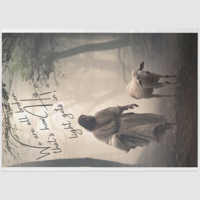 Papier Mousseline Jésus Nous sommes tous brisés Découpage Tissu Papi (Recto)