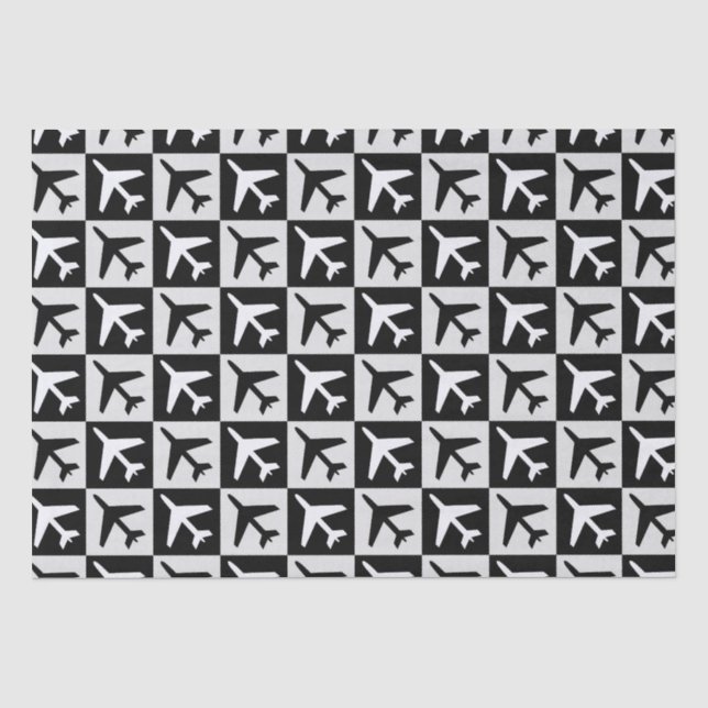 Papier Mousseline Jets d'aviation blanc noir géométrique (Recto)