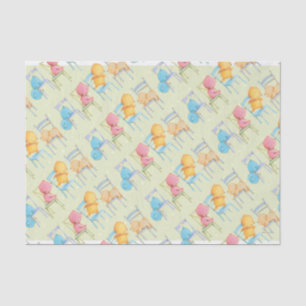 Papier Mousseline Jeu d'ours bleus, roses, jaunes, et Brown
