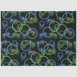 Papier Mousseline Jeu vidéo Neon Blue & Green Motif