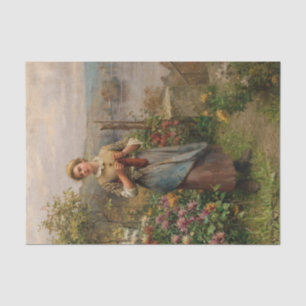 Papier Mousseline Jeune femme tricotant par Daniel Ridgway Knight