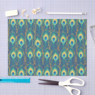 Papier Mousseline Jewel Tone Peacock Feather Art Deco Decoupage