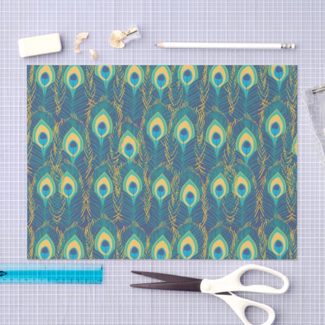 Papier Mousseline Jewel Tone Peacock Feather Art Deco Decoupage (Artisanat)