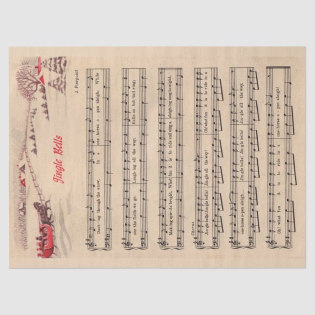 Papier Mousseline Jingle Bells Noël Fête Carol Partition Musique (Recto)