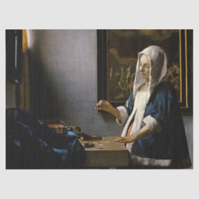 Papier Mousseline Johannes Vermeer - Femme tenant un équilibre (Recto)