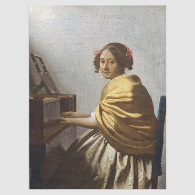 Papier Mousseline Johannes Vermeer - Jeune femme assise à Virginal (Créateur téléchargé)