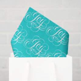 Papier Mousseline JOIE Calligraphie Lettres Aqua Bleu fleuri