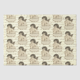 Papier Mousseline Joli ange chéri beige Vintage en français Script