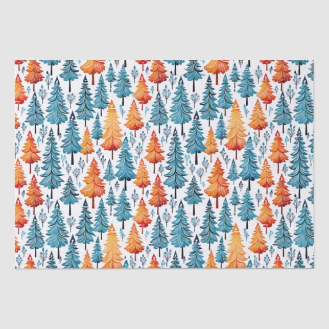 Papier Mousseline Joli Aquarelle Arbres de Noël (Recto)