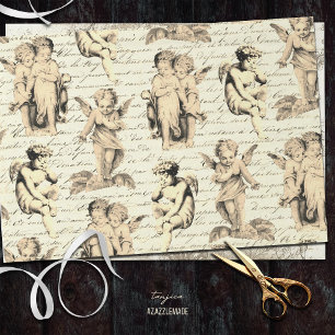 Papier Mousseline Joli Beige Cherub Angels Vintage Script français
