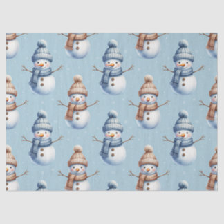 Papier Mousseline Joli Bonhomme de Neige Fond Bleu enneigé Noël